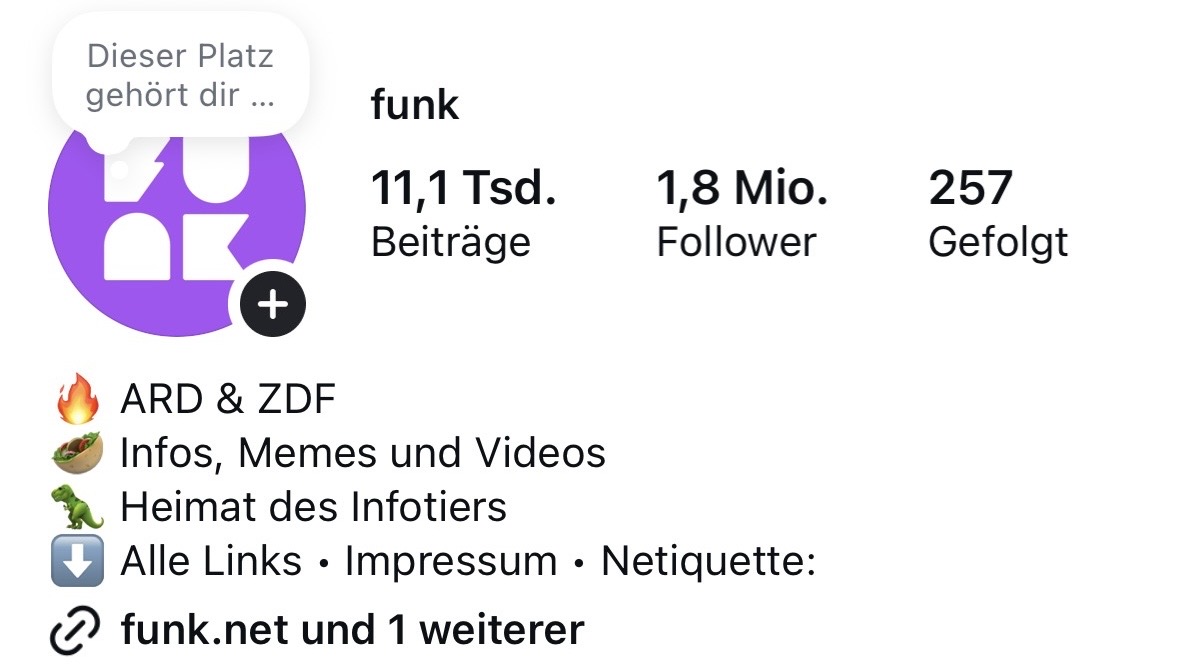 Von Samuel bereitgestellter Screenshot des Instagram-Profils @funk